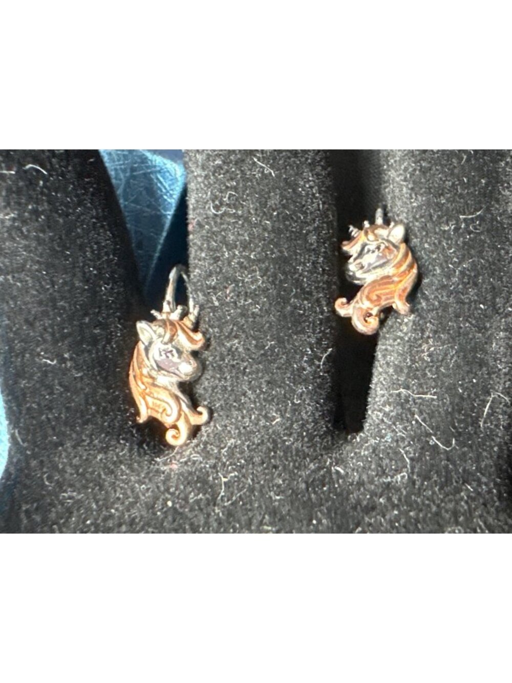 925 Fairycore Unicorn Earrings Rose Gold Accents Leverback Style Tughra Silver
